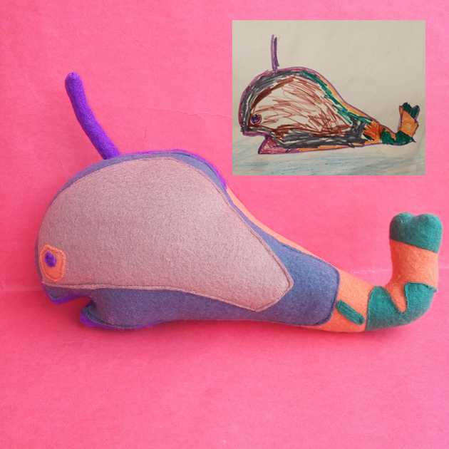 Whale stuffed animal made from drawing